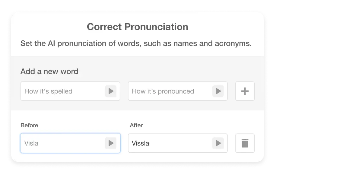 Visla's AI voice over pronunciation precision tool, having the power to ensure every word is articulated just the way you want